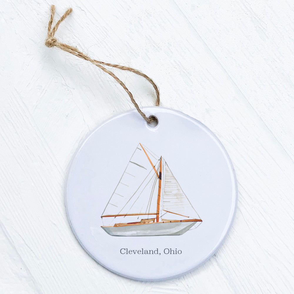 Watercolor Sailboat City State - Custom Ornament