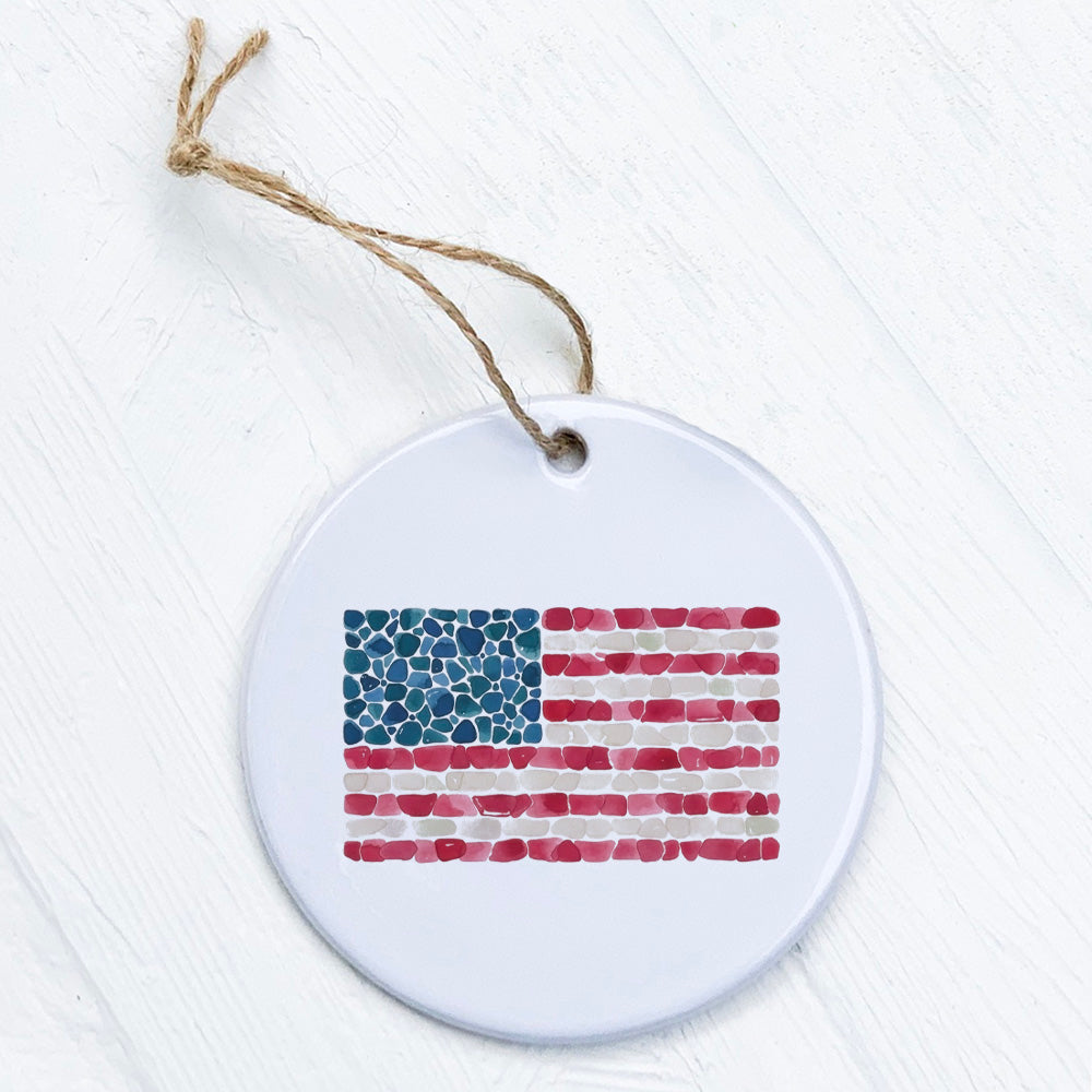 Sea Glass American Flag - Ornament