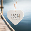 Zip Code with City State - Custom Heart Shaped Ornament