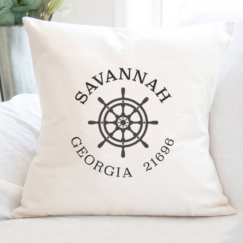 Ship Wheel w/ City and State - Square Canvas Pillow