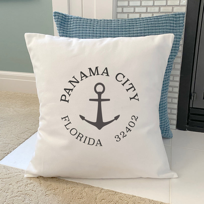 Anchor w/ City and State - Square Canvas Pillow