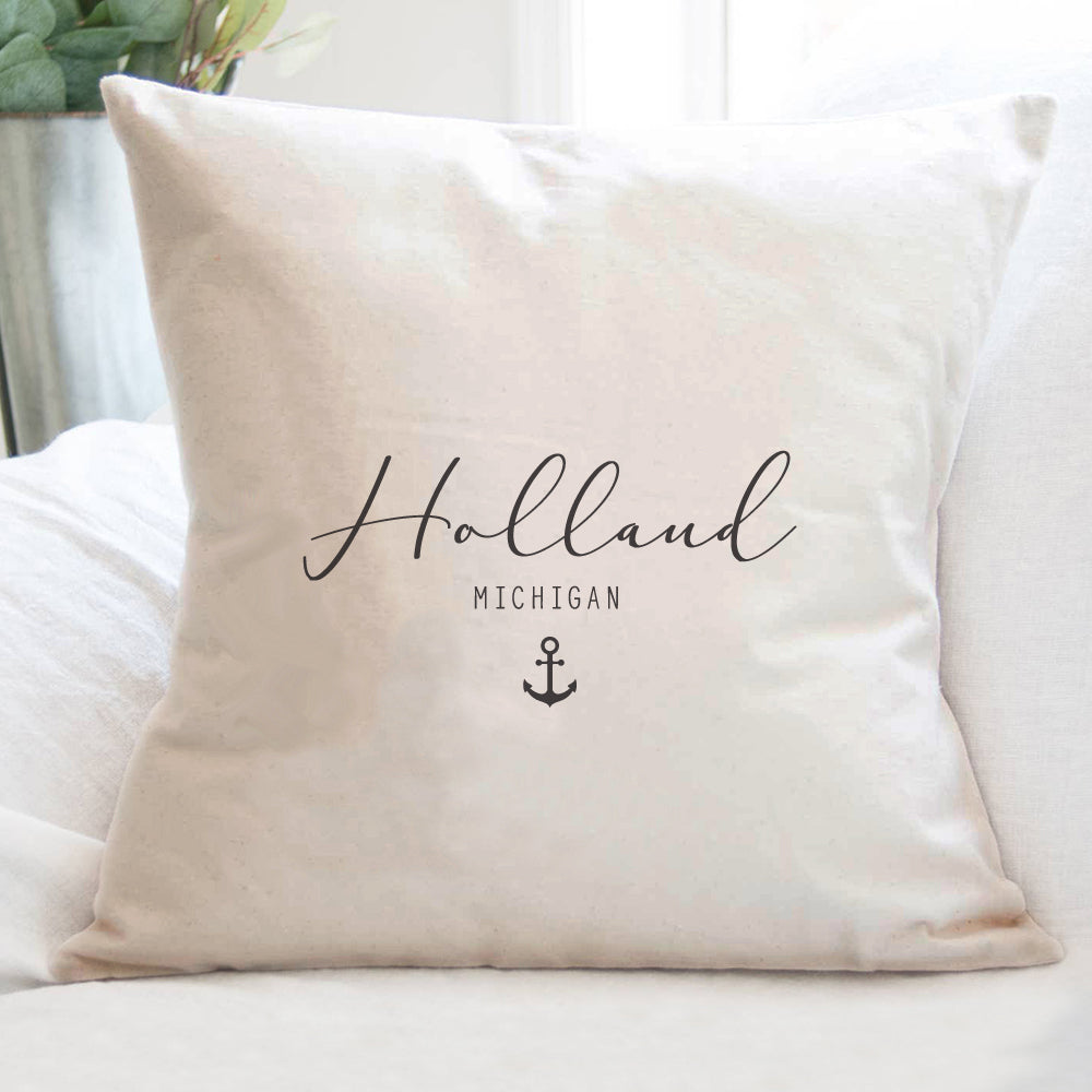 Script City and State with Anchor - Custom Square Canvas Pillow