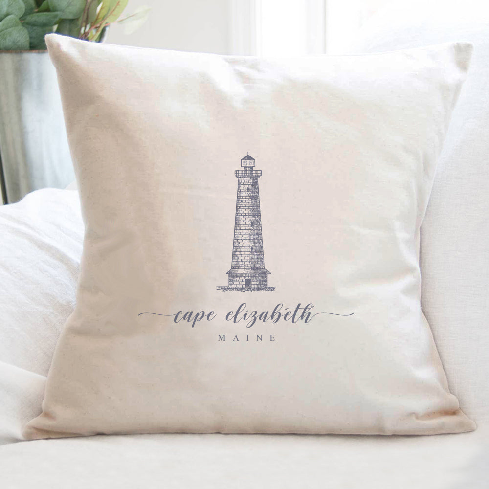 Lighthouse w/ City, State - Custom Square Canvas Pillow