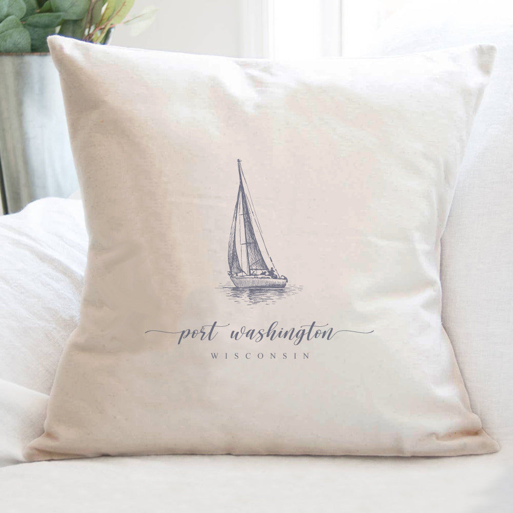 Sailboat w/ City, State - Custom Square Canvas Pillow