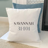 Classic Serif w/ City, Zip - Custom Square Canvas Pillow