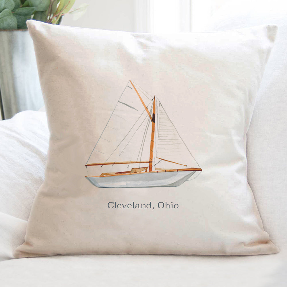 Watercolor Sailboat City State - Custom Square Canvas Pillow