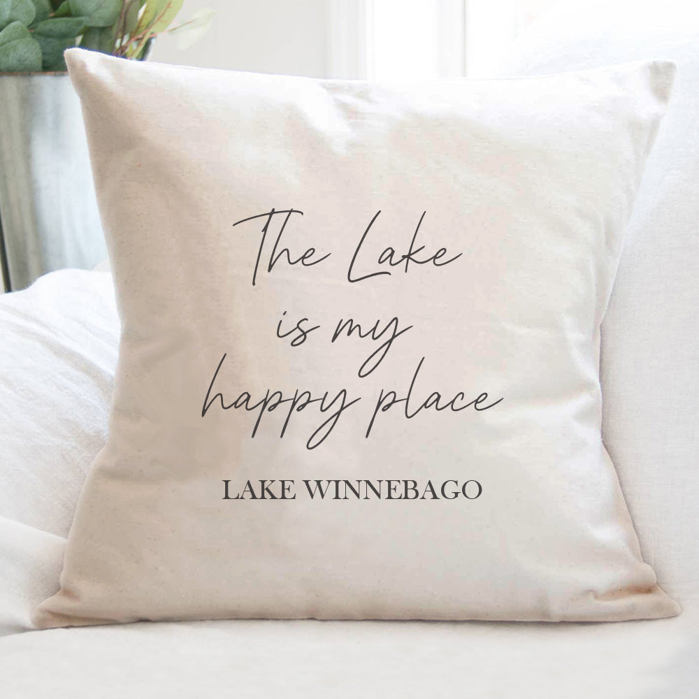 Lake Is My Happy Place - Custom Square Canvas Pillow