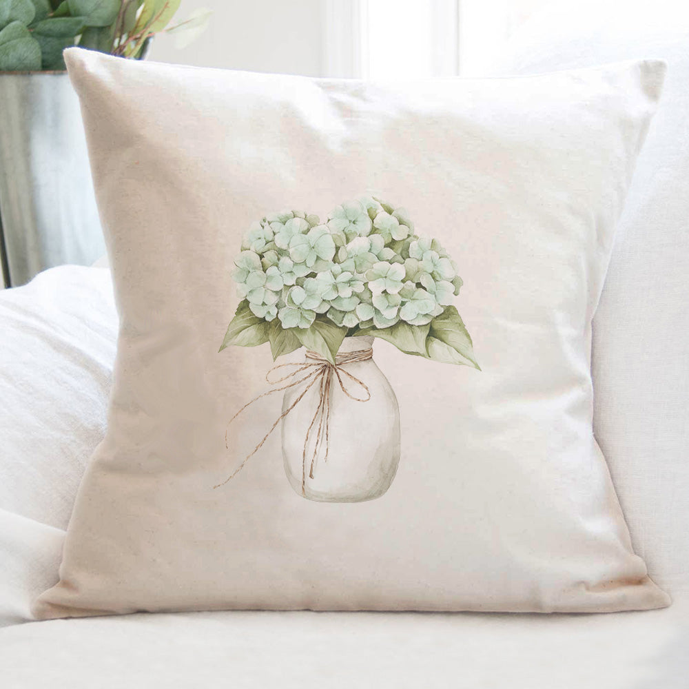 Watercolor Hydrangea Vase - Customizable Square Canvas Pillow
