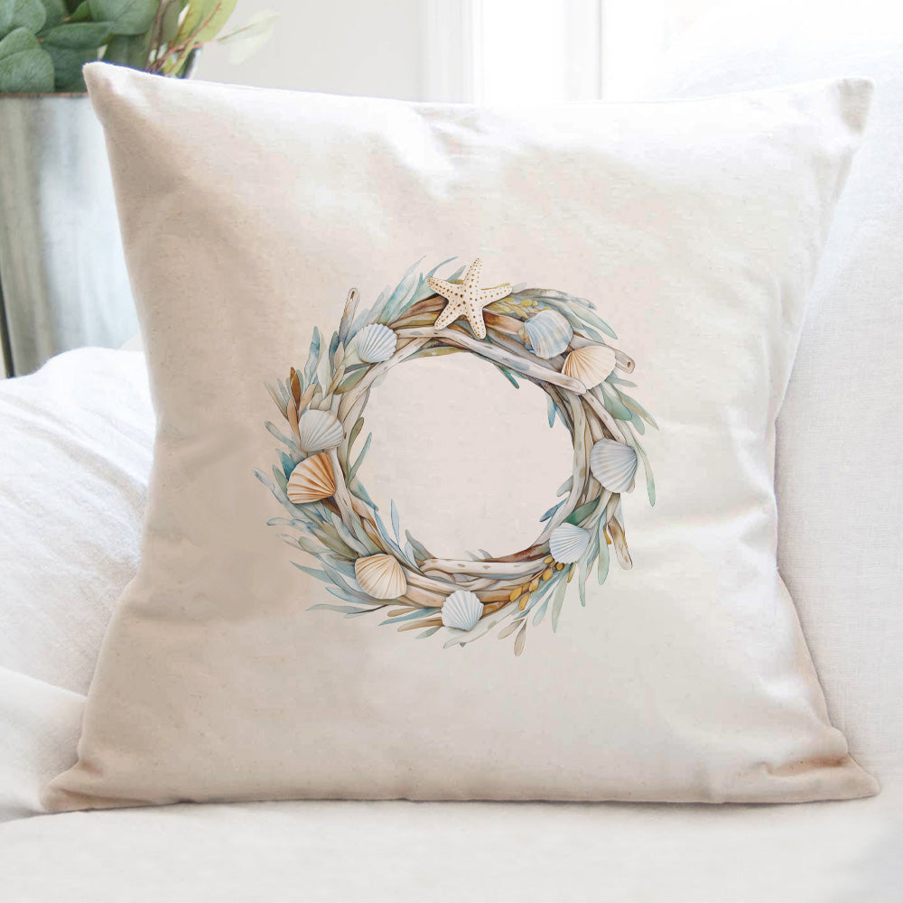 Seashell Driftwood Wreath - Customizable Square Canvas Pillow