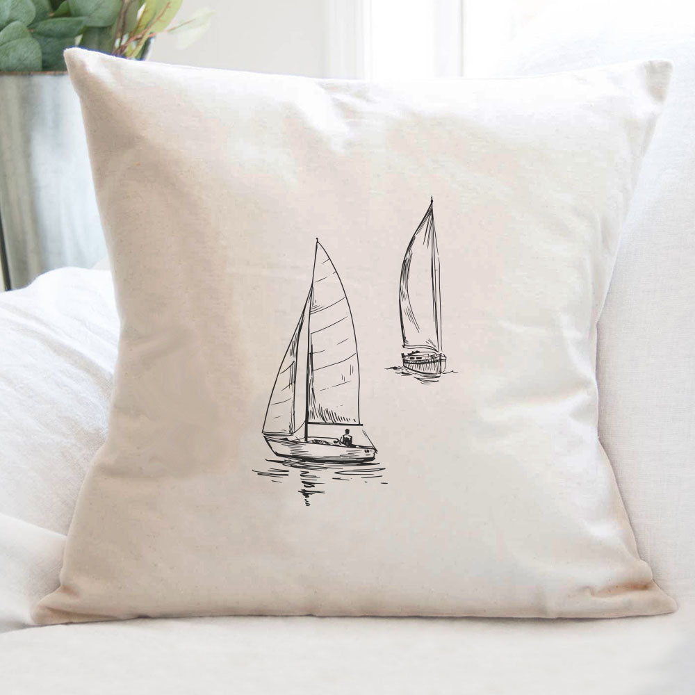 Sketched Sailboats with Sailor - Square Canvas Pillow
