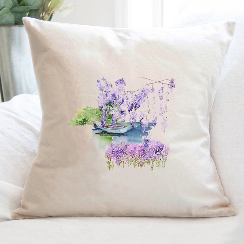 Watercolor Pond Scene (Boat) - Square Canvas Pillow