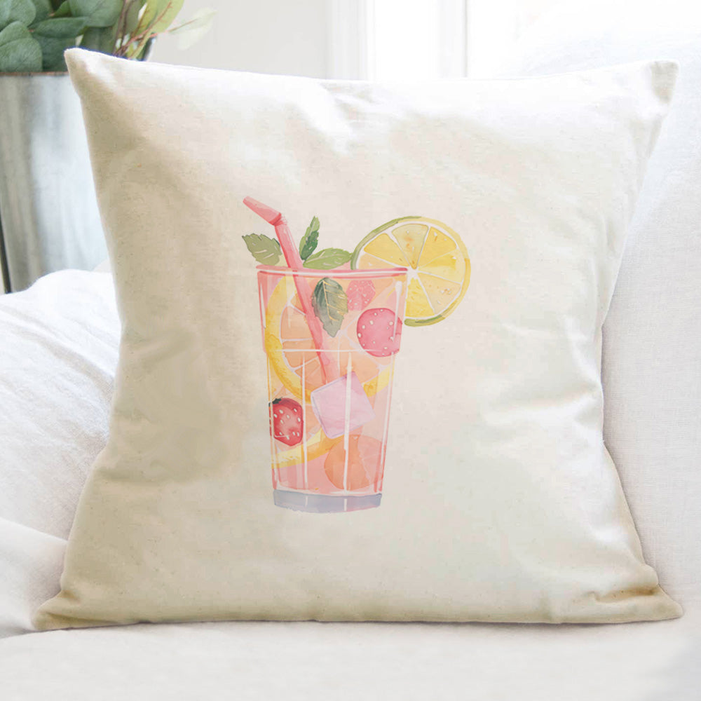 Strawberry Lemonade Watercolor - Square Canvas Pillow