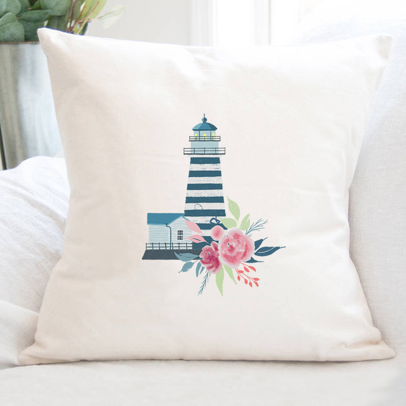 Floral Striped Lighthouse - Square Canvas Pillow