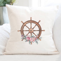 Watercolor Floral Ship Wheel - Square Canvas Pillow