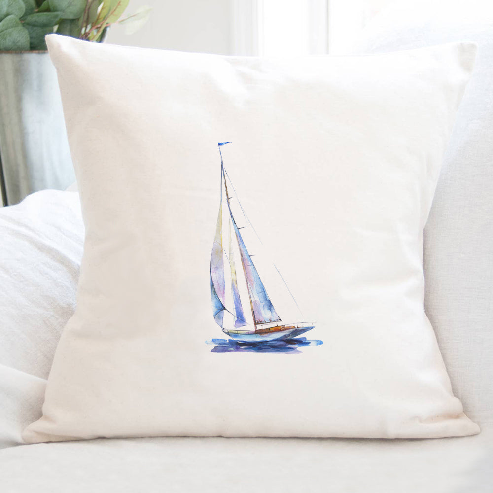 Watercolor Sailboat (Blue) - Square Canvas Pillow