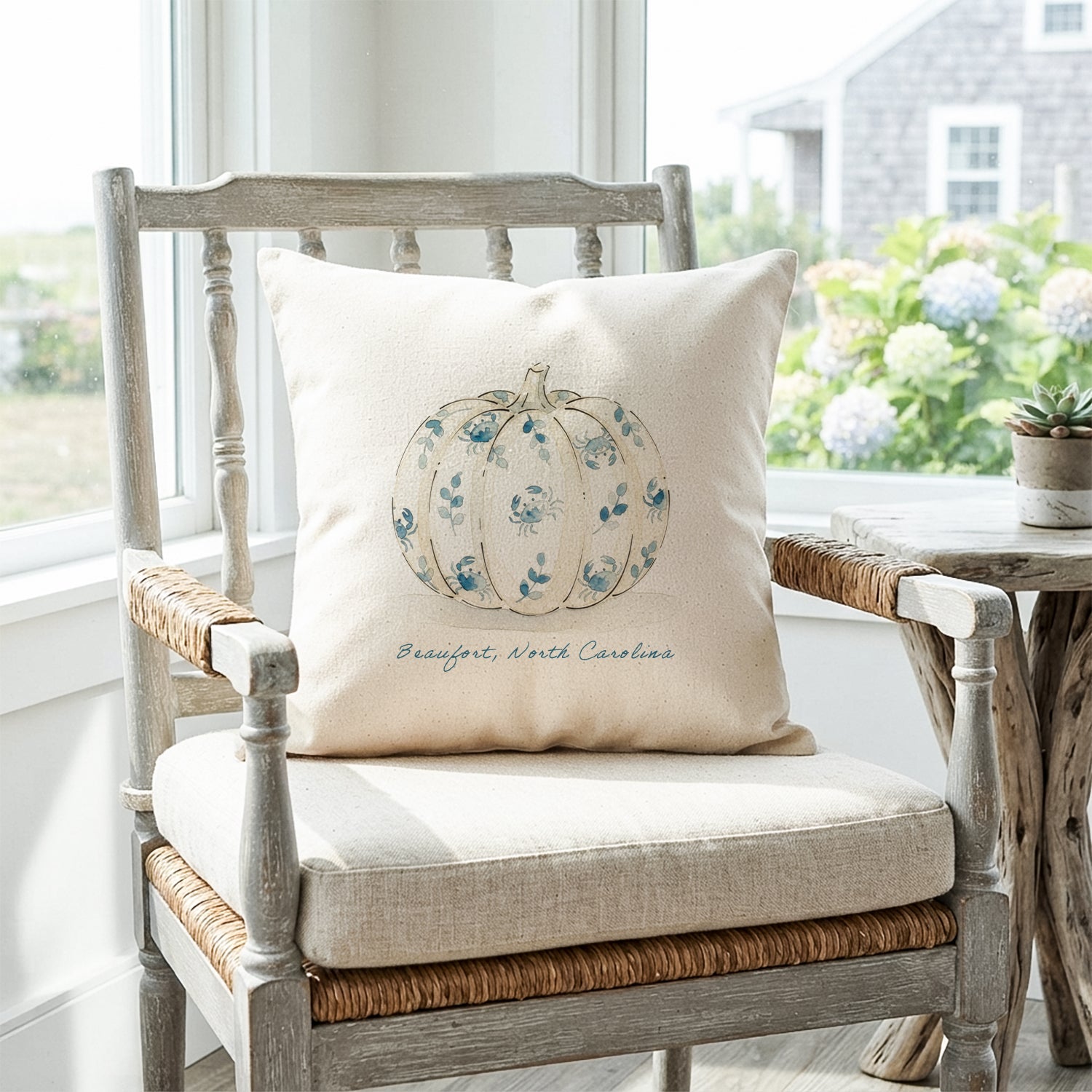 Crab Painted Fall Pumpkin - Custom Square Canvas Pillow