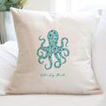 Watercolor Floral Teal Octopus - Custom Square Canvas Pillow