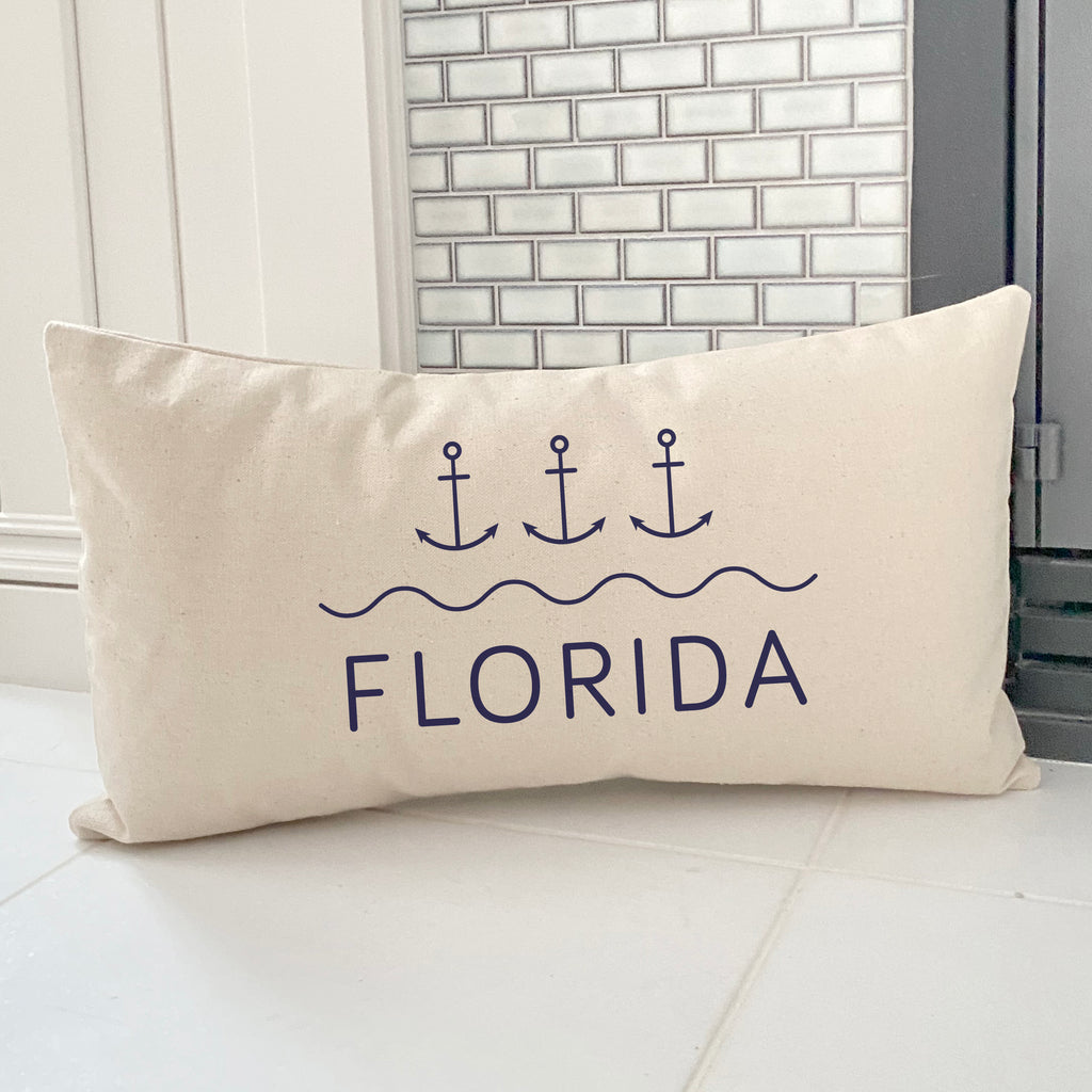 Three Anchors w/ State - Custom Rectangular Canvas Pillow