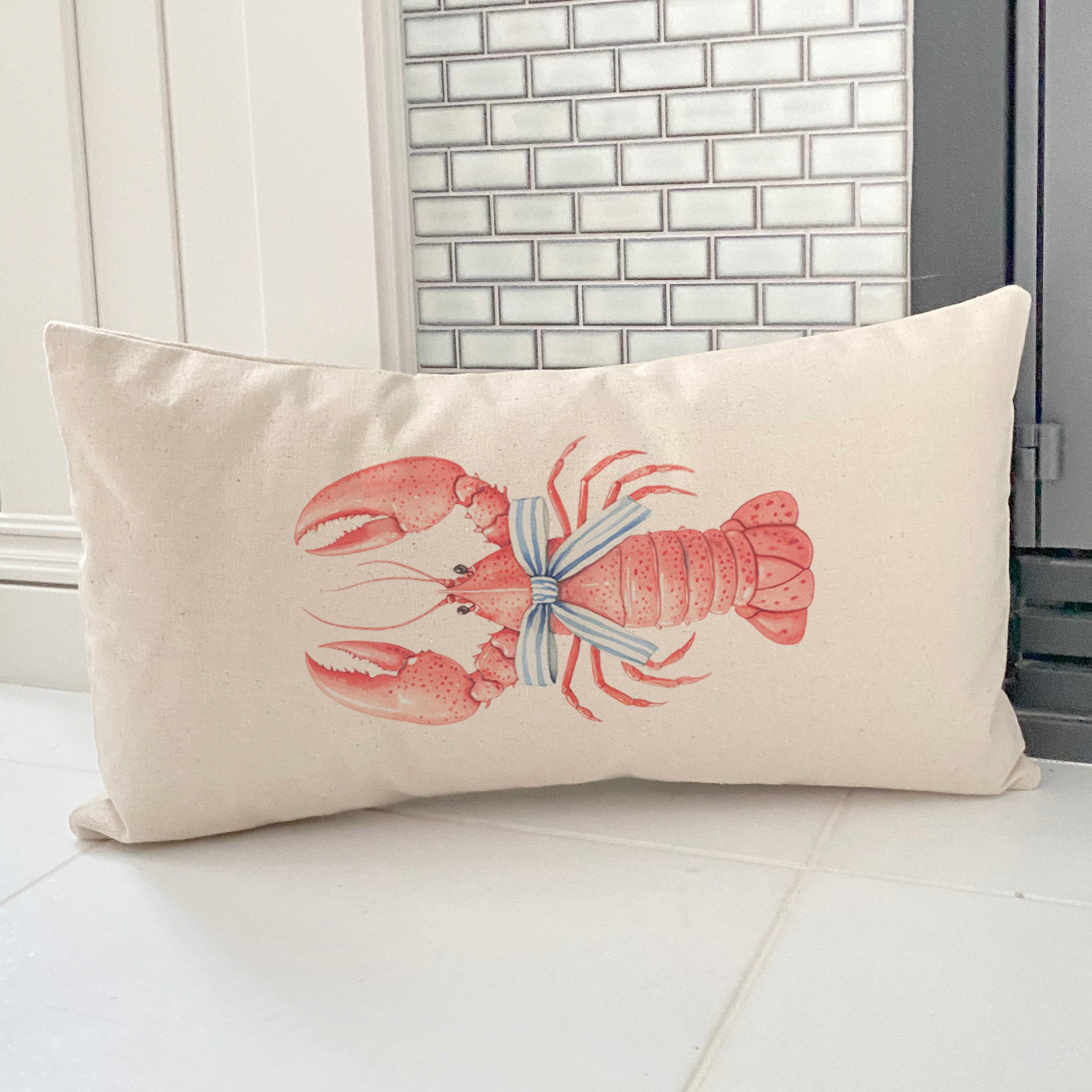 Bow-Tied Lobster - Customizable Rectangular Canvas Pillow