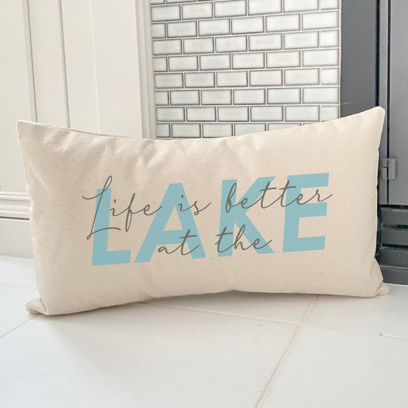 Life is Better at the Lake (Script Overlay) - Rectangular Canvas Pillow