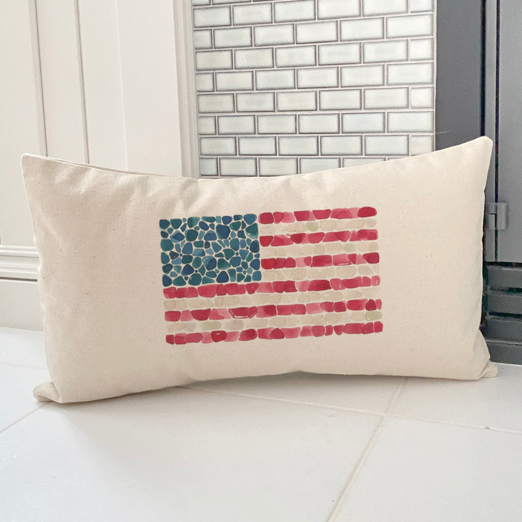 Sea Glass American Flag - Rectangular Canvas Pillow