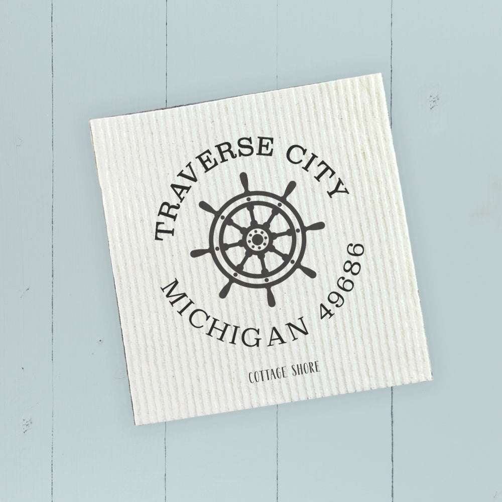 Ship Wheel w/ City and State - Custom Swedish Dish Cloth