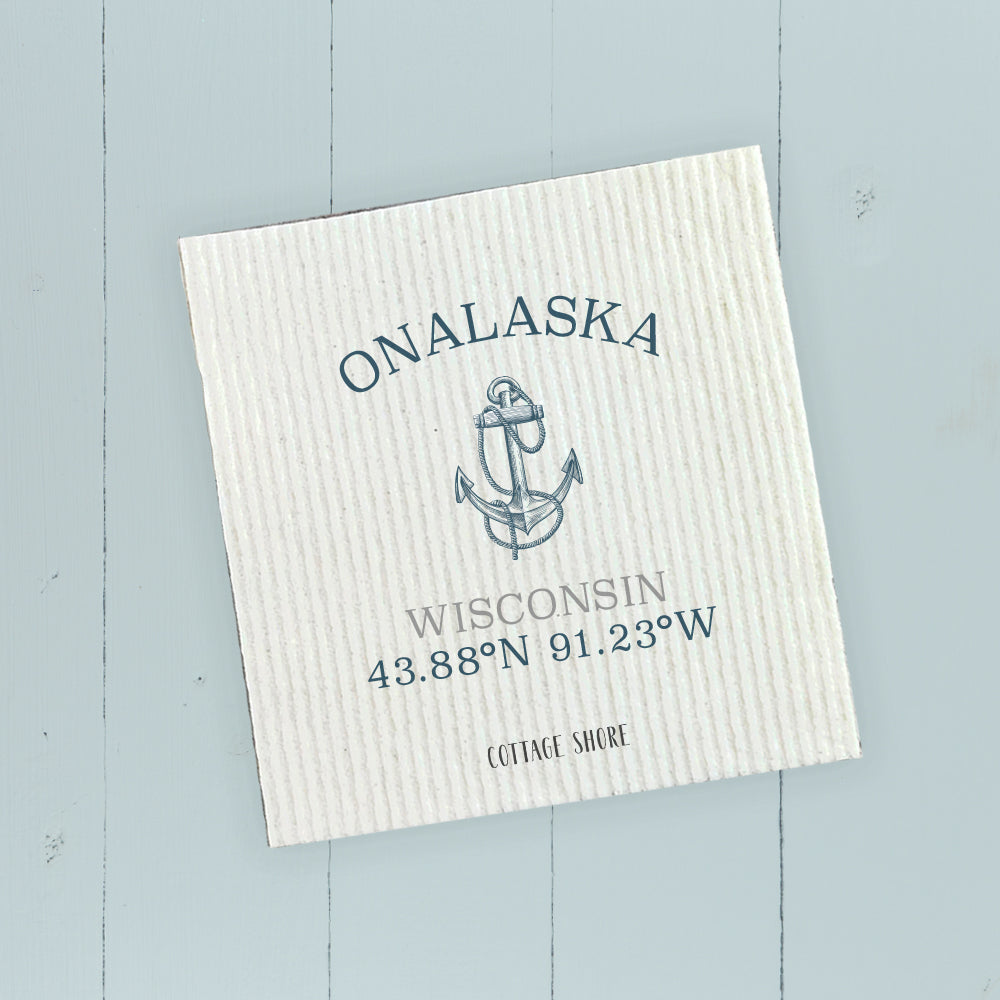 Anchor w/ Latitude and Longitude - Custom Swedish Dish Cloth