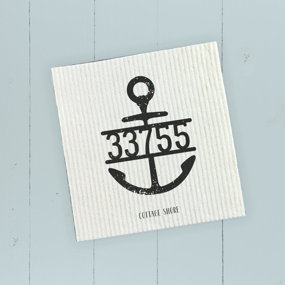 Distressed Anchor w/ Zip Code - Custom Swedish Dish Cloth