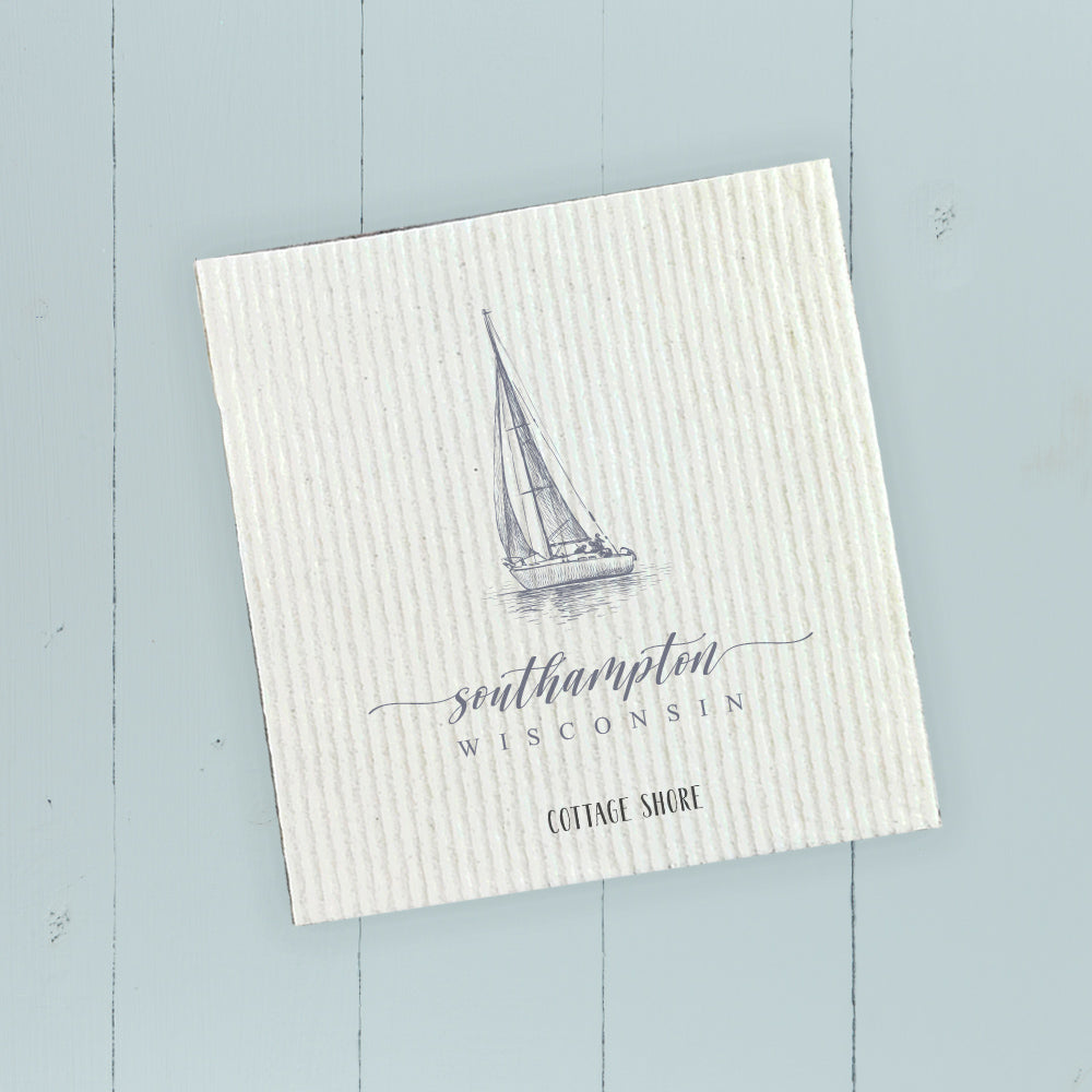 Sailboat w/ City, State - Custom Swedish Dish Cloth
