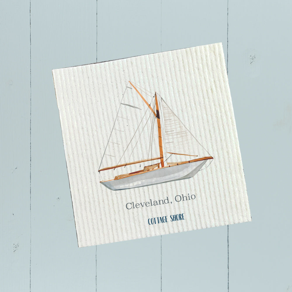 Watercolor Sailboat City State - Custom Swedish Dish Cloth