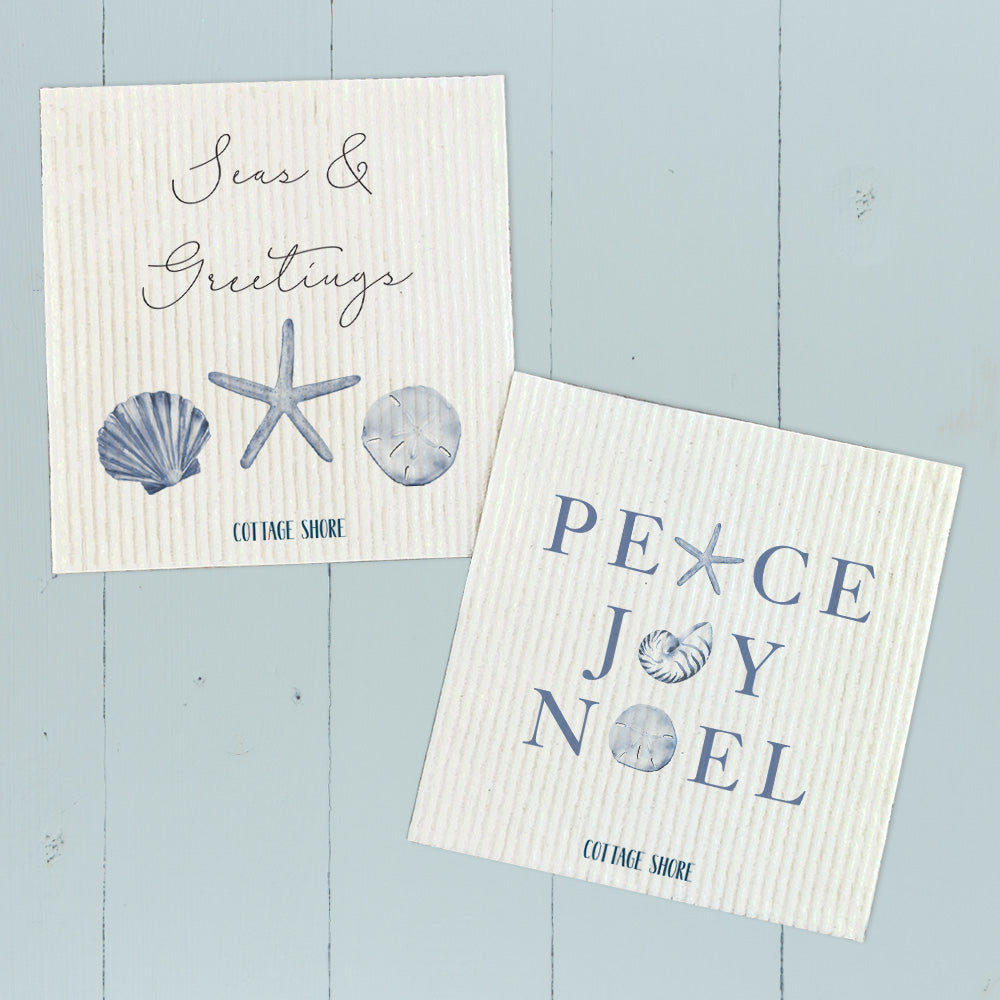 Peace Joy Noel, Seas & Greetings  - 2pk Swedish Dish Cloth