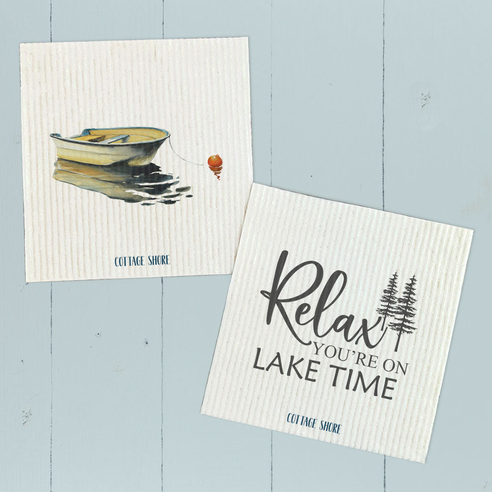 Relax You're on Lake Time, Rowboat 2 pk - Swedish Dish Cloth