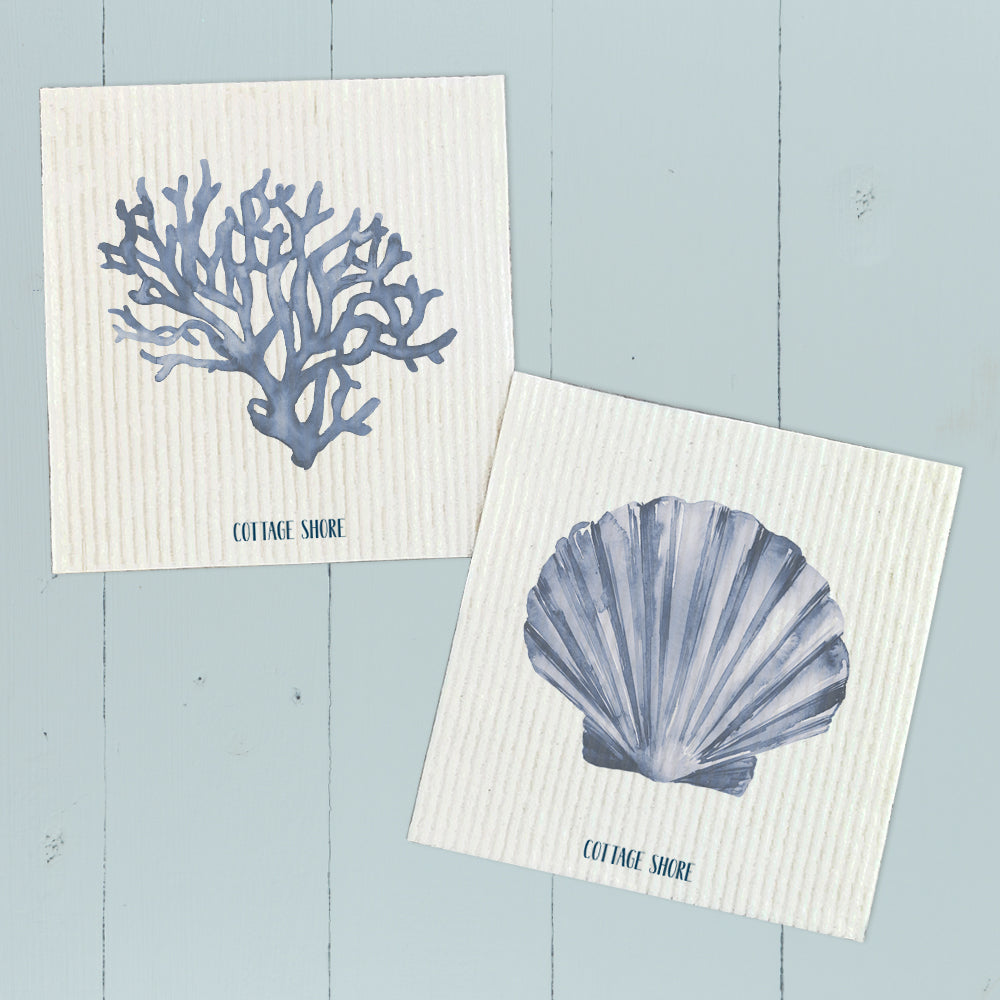 Blue Coral, Shell - 2pk Swedish Dish Cloth