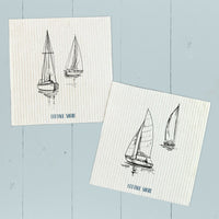 Sketched Sailboats 2pk - Swedish Dish Cloth