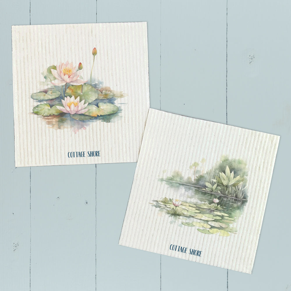 Watercolor Water Lilies  - 2pk Swedish Dish Cloth