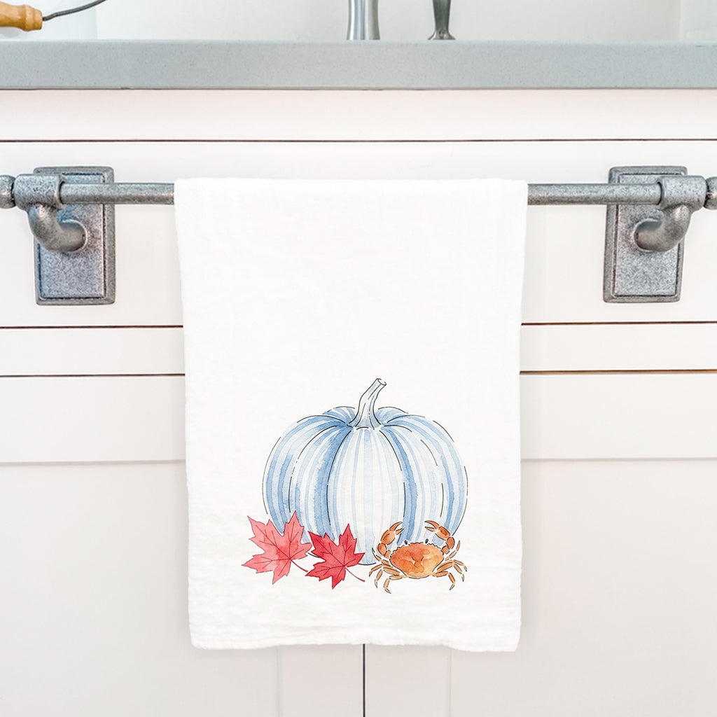 Crab & Blue Pinstripe Pumpkin - Cotton Tea Towel