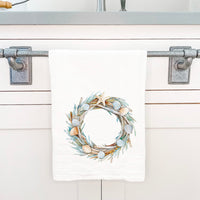 Seashell Driftwood Wreath - Customizable Cotton Tea Towel