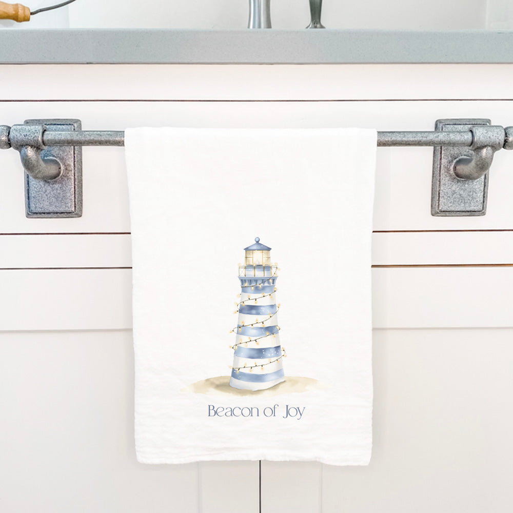 The Merry Lighthouse - Winter Customizable Cotton Tea Towel