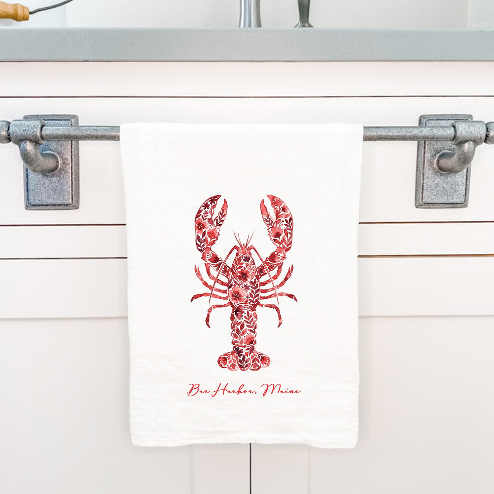 Watercolor Floral Red Lobster - Custom Cotton Tea Towel
