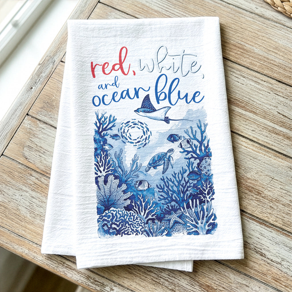 Red White & Ocean Blue - Cotton Tea Towel