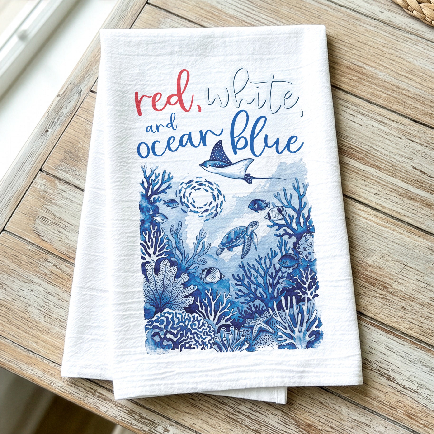 Red White & Ocean Blue - Cotton Tea Towel