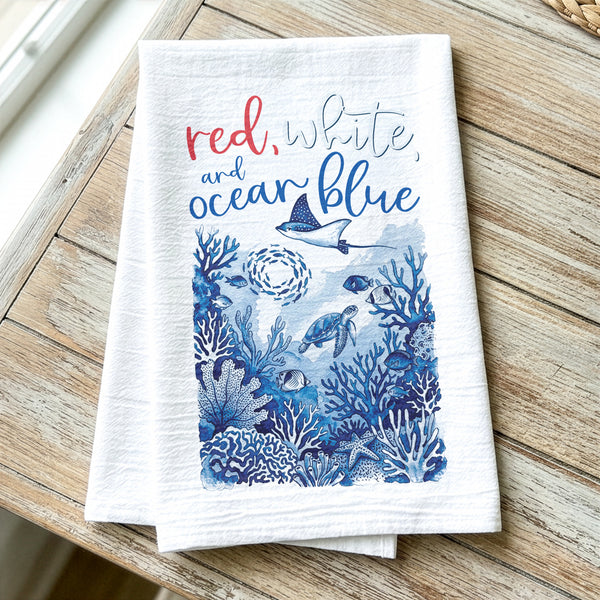 Red White & Ocean Blue - Cotton Tea Towel