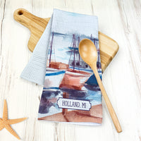 Watercolor Sailboats - Custom Waffle Weave Towel