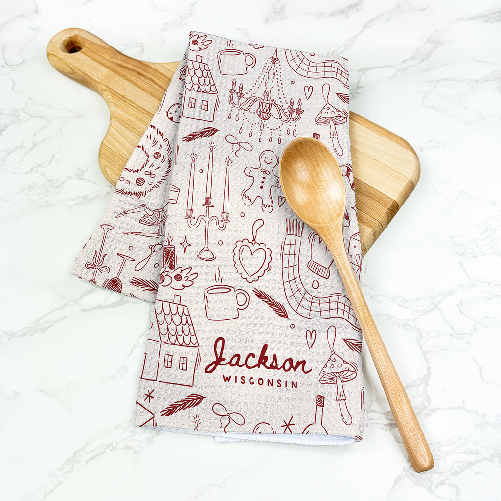 Christmas Illustrations - Custom Waffle Weave Towel