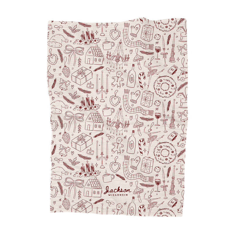 Christmas Illustrations - Custom Waffle Weave Towel