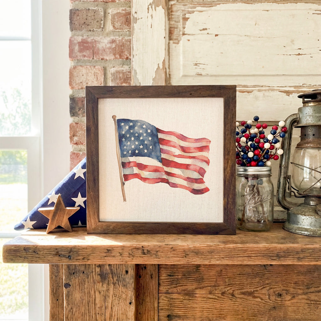 Watercolor Waving American Flag - Framed Sign