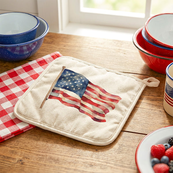 Watercolor Waving American Flag - Cotton Pot Holder