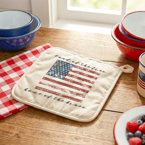 Land of the Free American Flag - Cotton Pot Holder