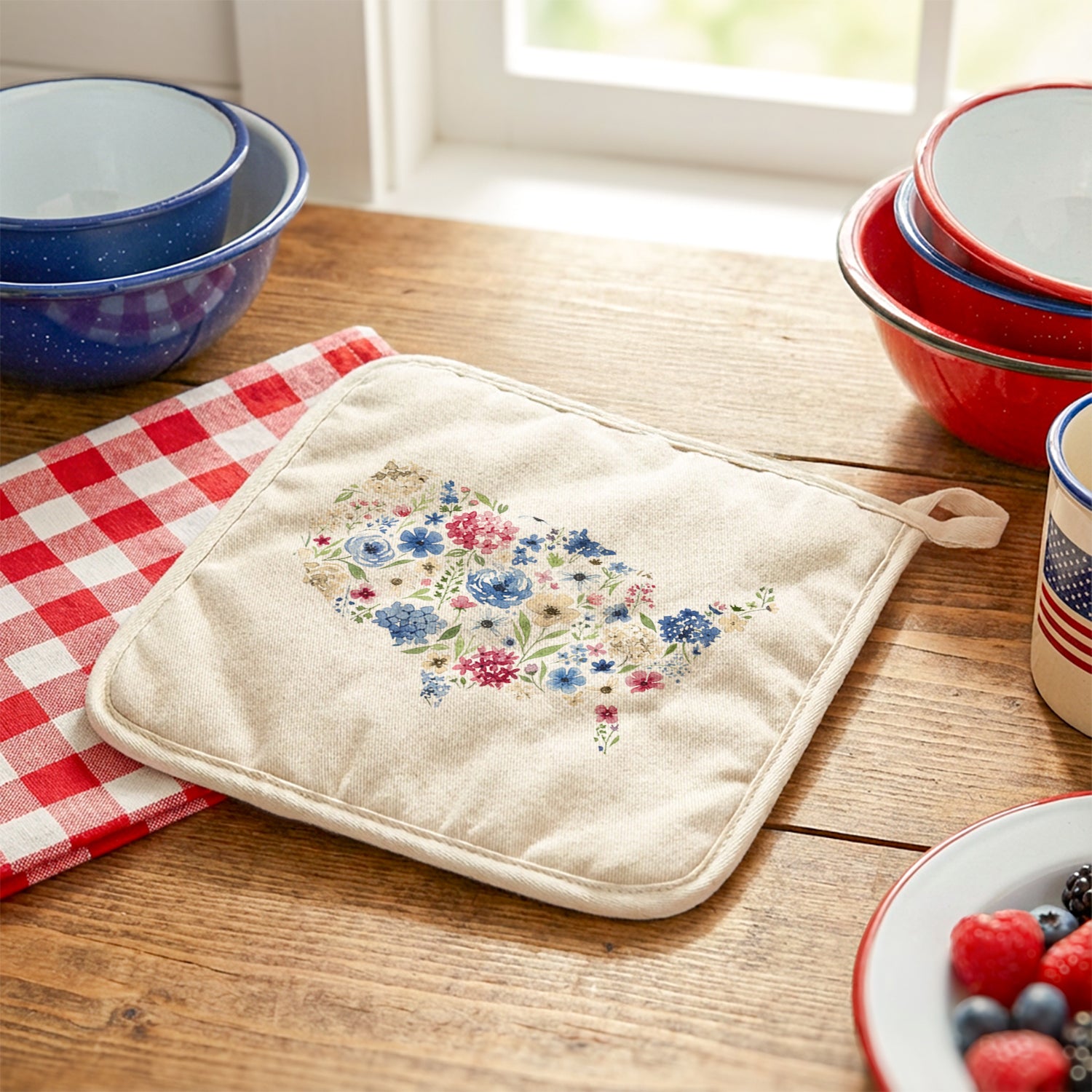 United States Americanna Floral Watercolor - Cotton Pot Holder