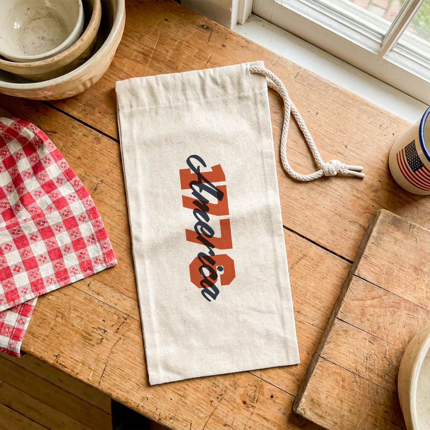America 1776 Block Style Print - Canvas Wine Bag
